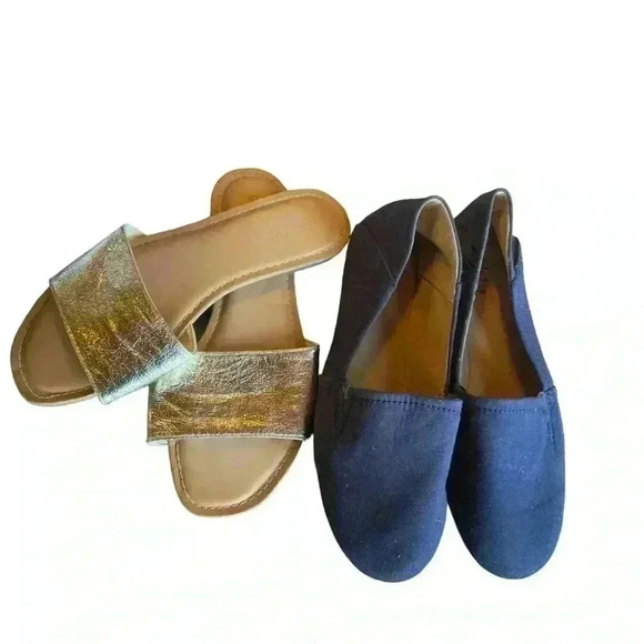 Bundle. Size 7. One pair gold glitter slides . 2nd pair navy Style&Co‎ slip one. - Picture 1 of 10